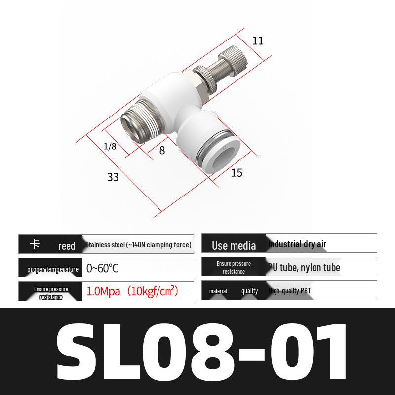 Pneumatyczny regulowany zawór dławiący serii SL (4/6/8/10/12) dla złącza rurki pneumatycznej i cylindra