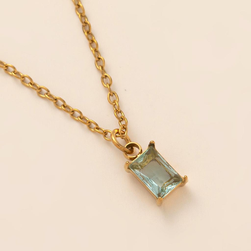 Titanstahl Halskette Rechteckig Dezember Geburtsstein Anhänger Bunter Zirkon Schlüsselbein Kette Damen Titan Stahl Beschichtet 18 Karat Gold Farbechtheit