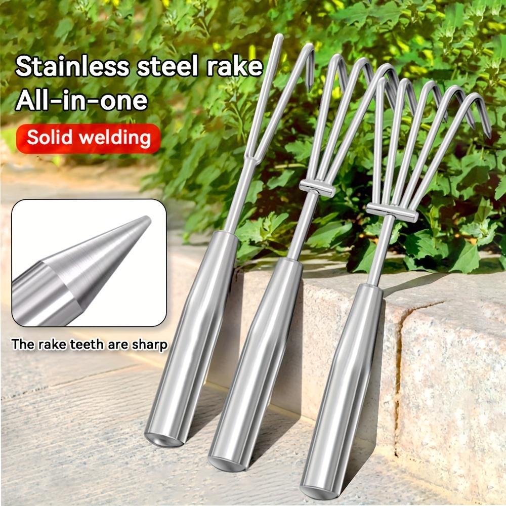 Thickened Stainless Steel Rake Set with a Conical Sharp Tooth Design, Ideal for Beach Digging And Clam Harvesting. Features a Mirror-End