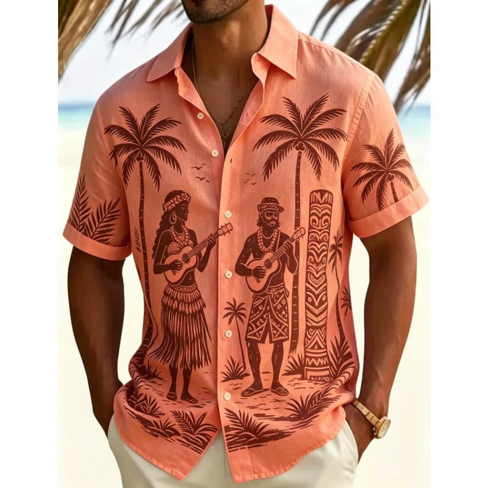 Heren Retro Hawaïaanse Scène Vakantie Korte Mouwen Shirt, Voor Zomerkleding, Casual Activiteiten