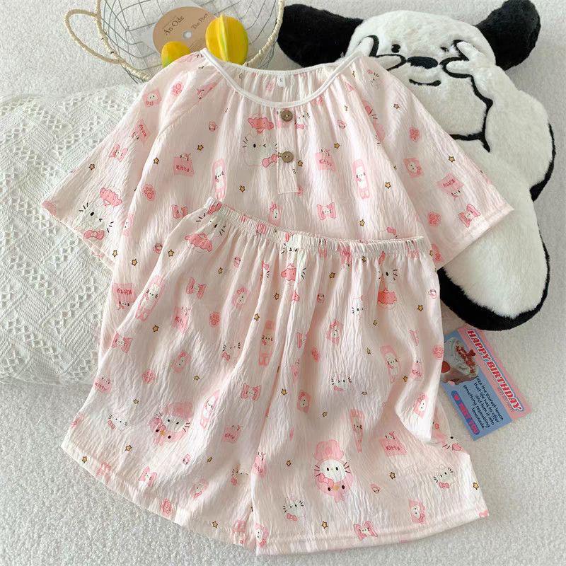 Women's V-Neck Cartoon Silk Pajama Set - Summer Short Sleeve 2022 Collection
