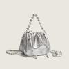 Super Popular Silver Handheld Cloud Bag for Women 2025 Light Luxury Niche High-end Sense Drawstring Pleated Crossbody Bucket Bag