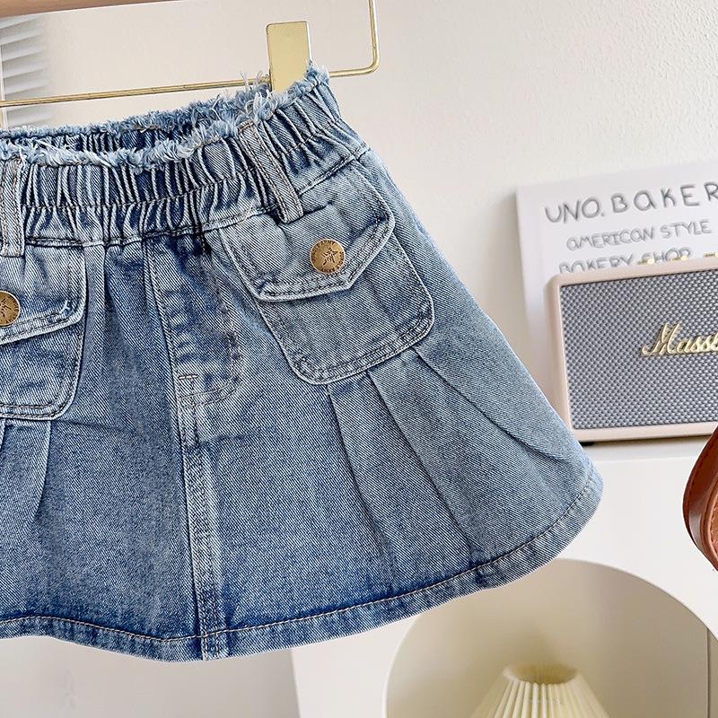 Ärmellose Jeansjacke und Faltenrock Zweiteiler-Set für Mädchen