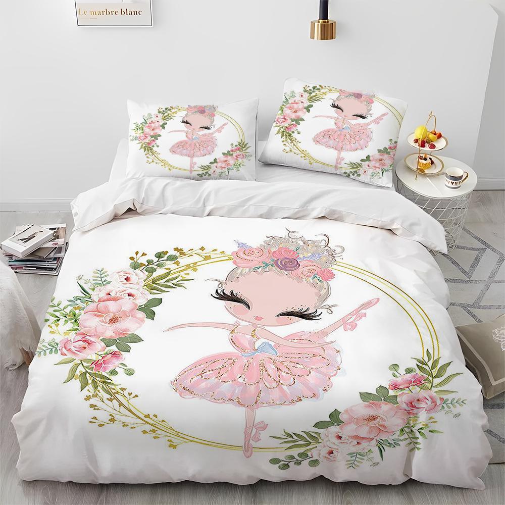 Cartoon Cute Ballet Girl Ballerina Comforter Bedding Set,Duvet Cover Bed Set Quilt Cover Pillowcase,Queen Size Bedding Set Kids