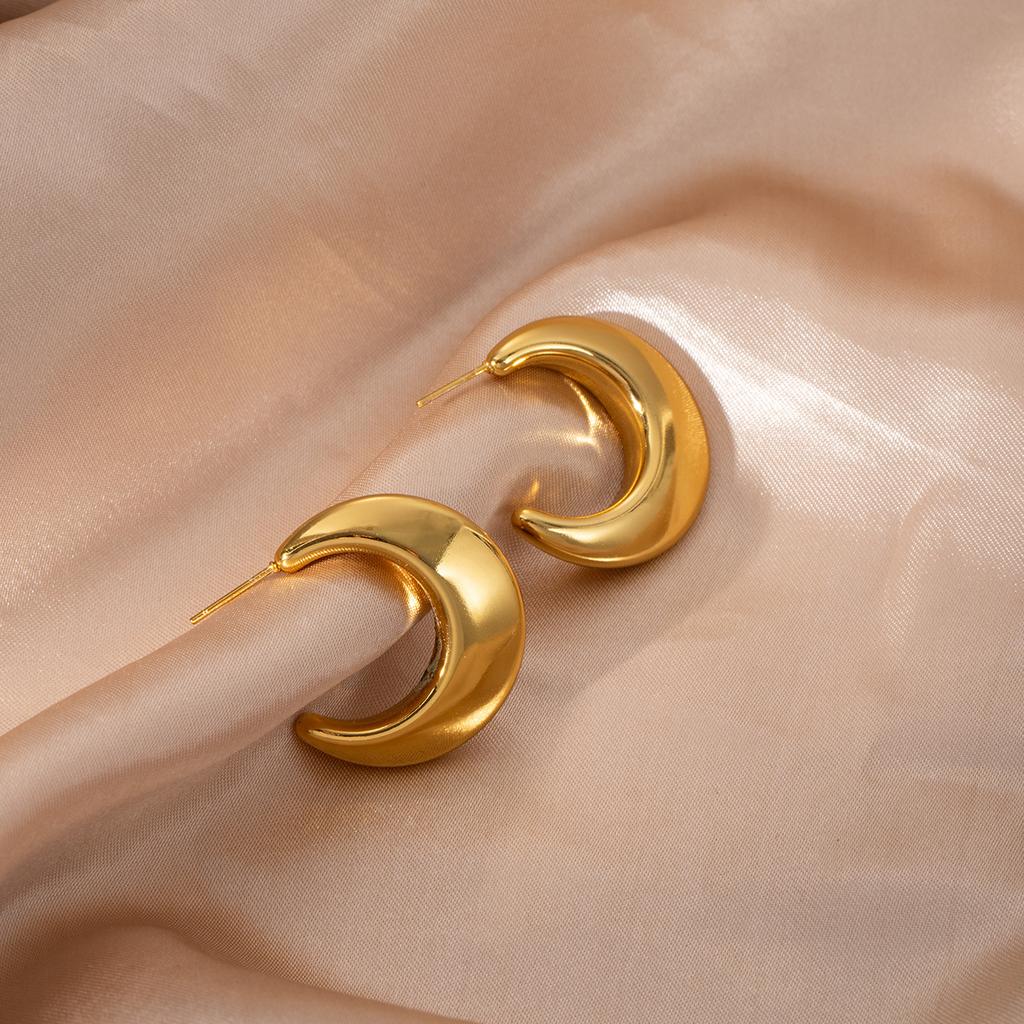 Metal Wind Geometric Hollow C-Shaped Stud Earrings Retro High-End Stainless Steel Earrings Personalized Atmosphere Earrings