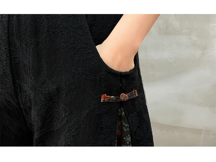 Women's Ethnic Retro Jacquard Wide-Leg Pants, Spring 2025 - Loose, Slimming, Frog Button Patchwork Culottes