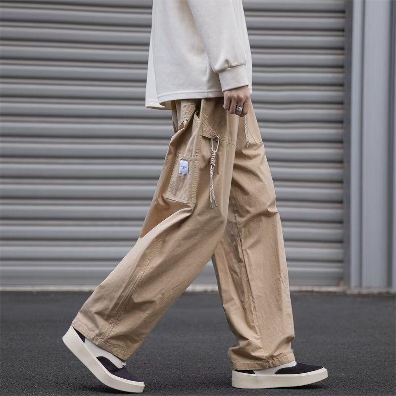 Herren Cargo-Hose im japanischen Stil: Lockere Passform, Gerades Bein, Weites Bein für Frühling & Herbst