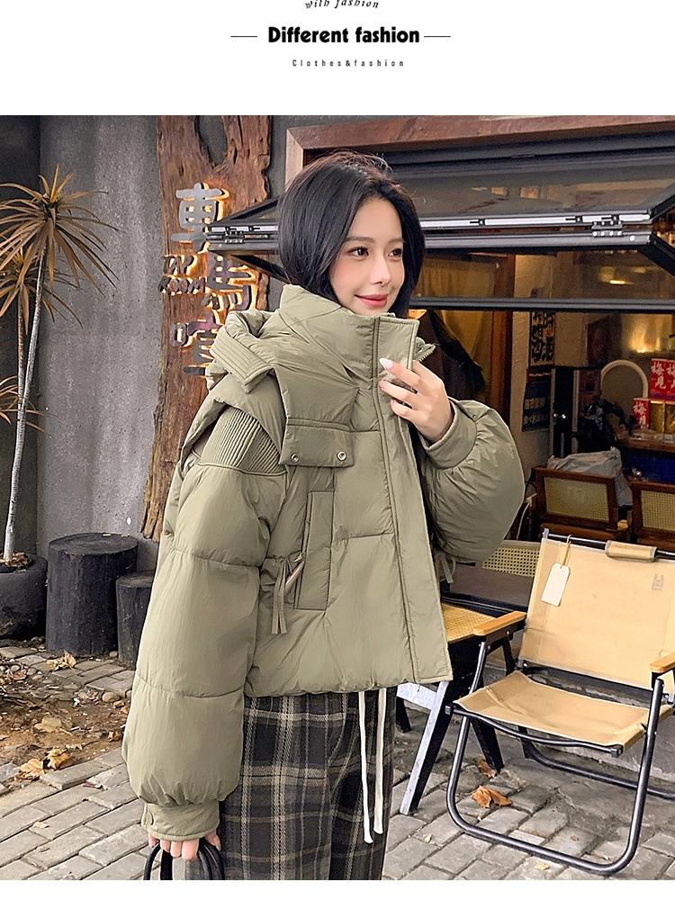 Dames Kort Hette Vindtett Tykk Varm Vinterjakke