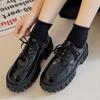 Fashion 2024 Autumn New Fashtion Platform Pu Leather Women's Flat Shoes Lace-up Square Heel Thick Heel Women's Casual Loafers Shoes