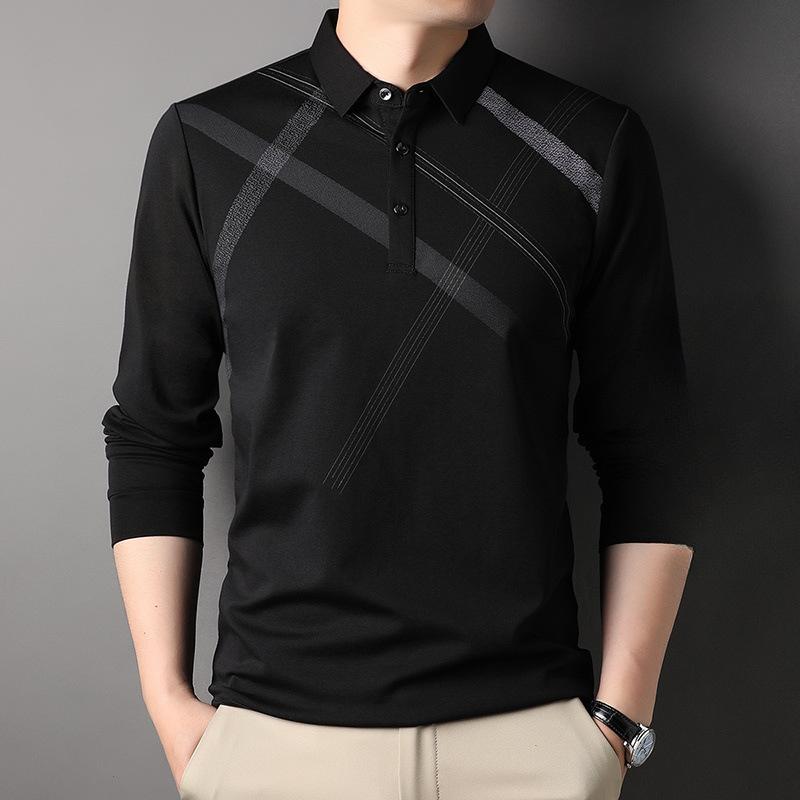 Middle-Aged and Elderly Dad Spring Lapel T-shirt Long Sleeve Polo Shirt Spring and Autumn Men's Undershirt Thin
