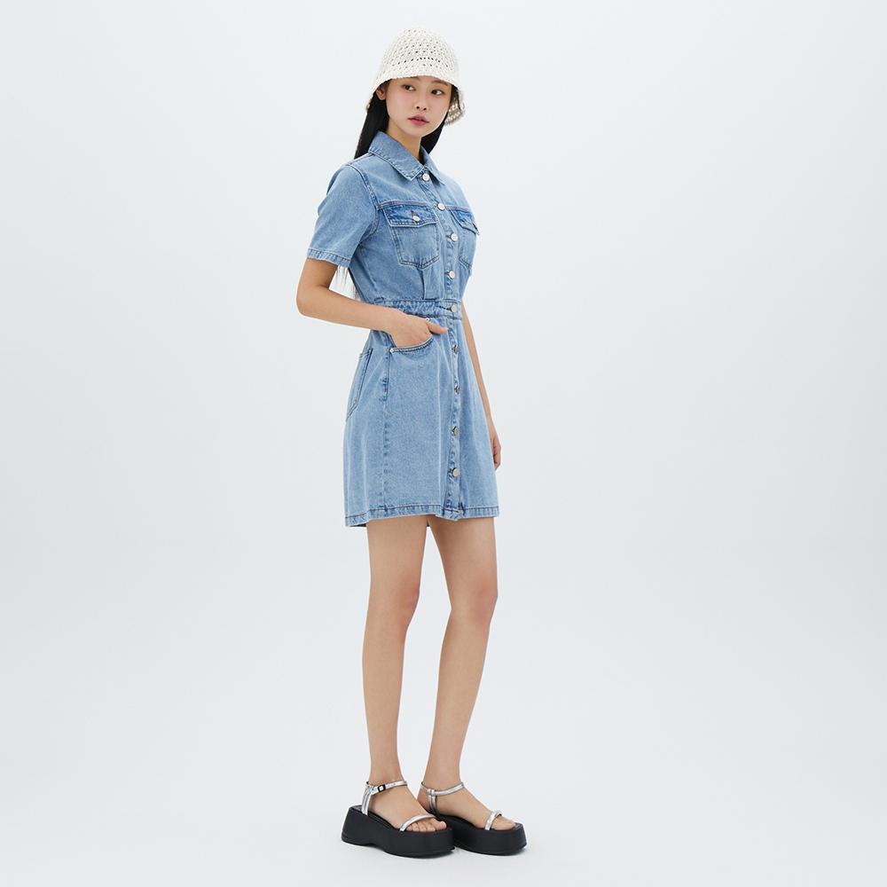 LAP Kurzarm Hemdkleid Mini Denim Kleid Ar2Do460