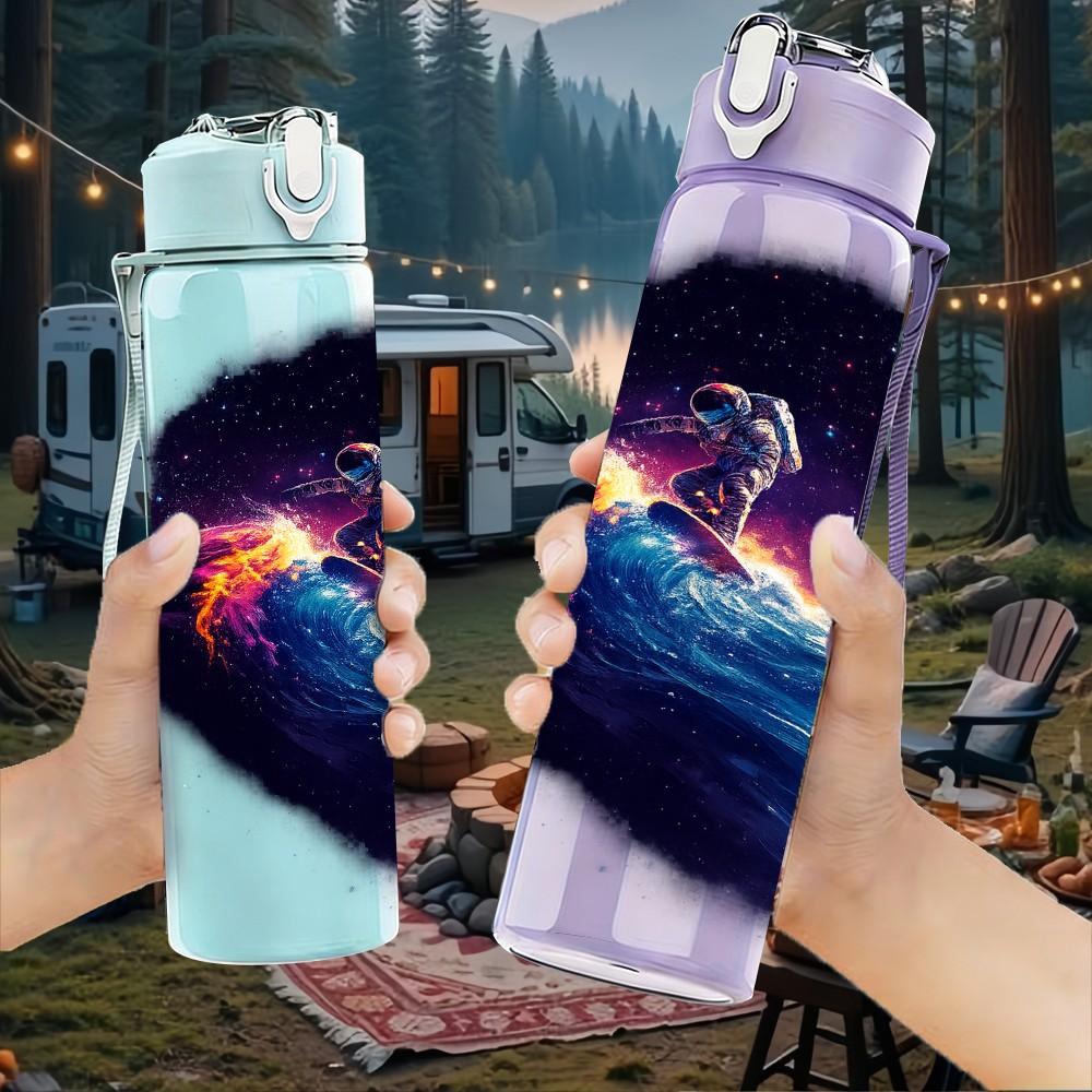 1PC Galaxy Nebula Space Cosmic Print 750ml Color Plastic Sports Water Bottle Leakproof Flip Straw Lid Suitable for Sports Office Home Use