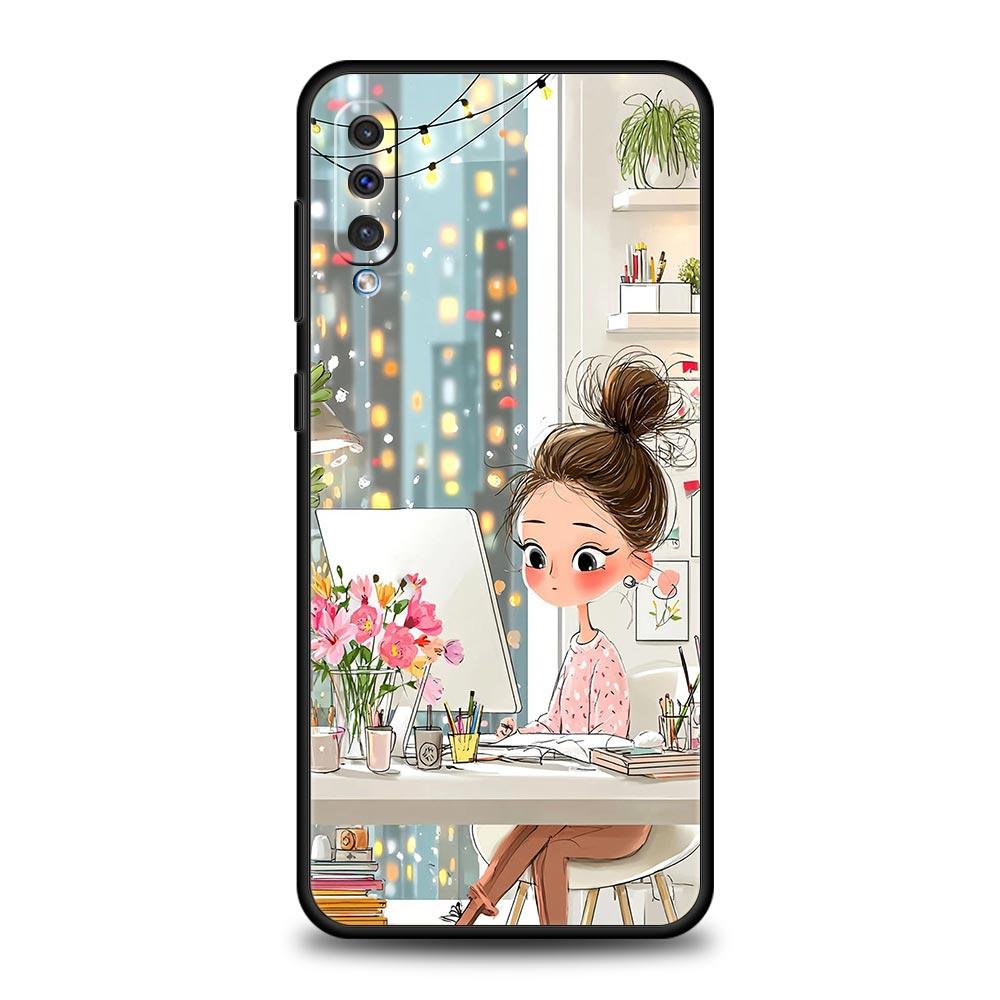 Cartoon Girl Phone Case for Samsung Galaxy A56 A36 A26 A16 A34 A24 A42 A22 A20 A12 A40 A30 A10 5G Soft TPU Cover Shell Funda Bag