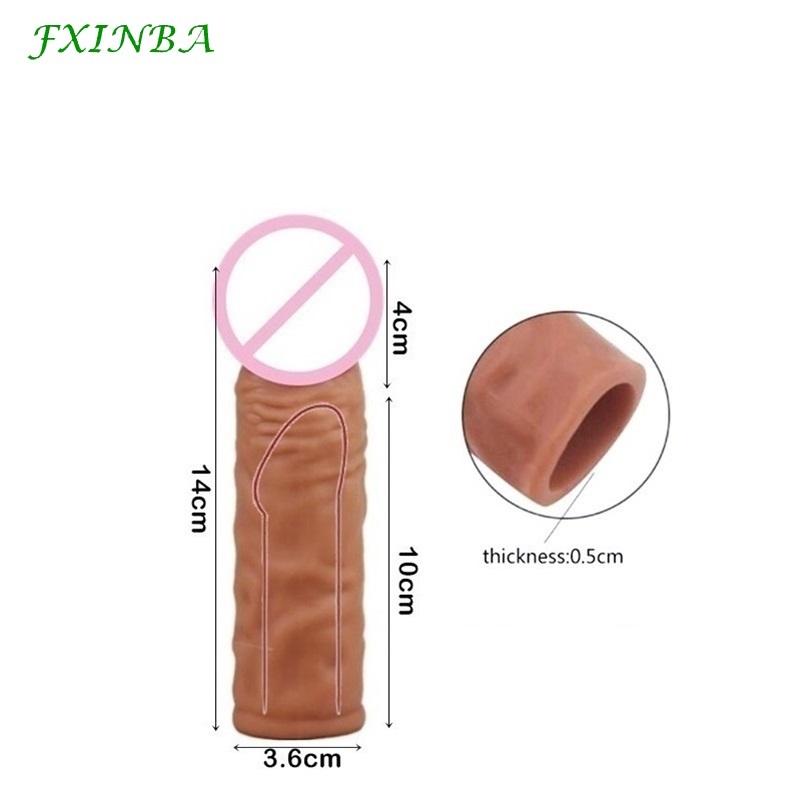 FXI 14-27cm Realistic  Sleeve Extender  Sleeve Dick Enlargement Delay Ejaculation Reusable Condom Men Sex Toys
