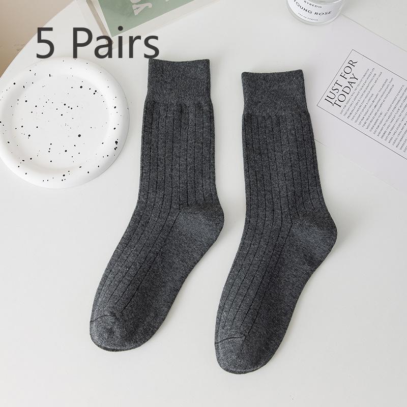 5 Pairs Black Socks Women's Mid-calf Socks Tide Cotton Spring and Autumn Models of Solid Colour Hundred Matching Sports Summer White Long Socks