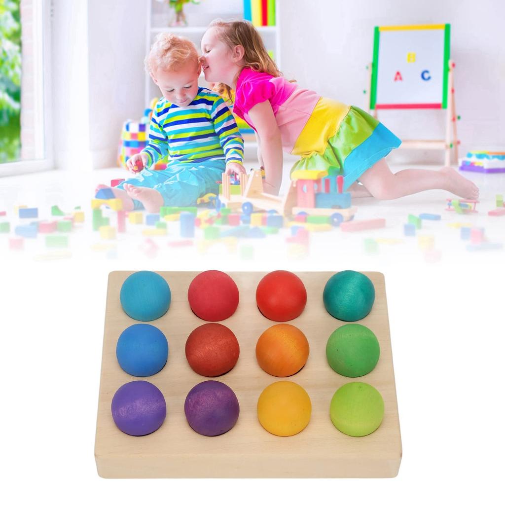 Farbsortierung Holz Farbsortierung Steckbrett 12 Enthält Holzkugeln und Früherziehung Langlebig und Kugeln, Spiel, Hölzern, Farben, Tablett, Spielzeug,
