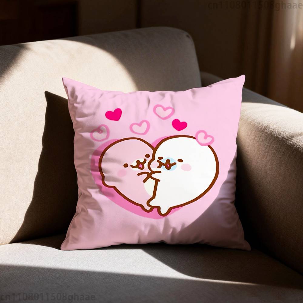 PINK Kawaii MMamegoma Pillow Case Square DoubleSided Printing Short Plush Sofa Cushion Cover Bedroom Bedside Pillow