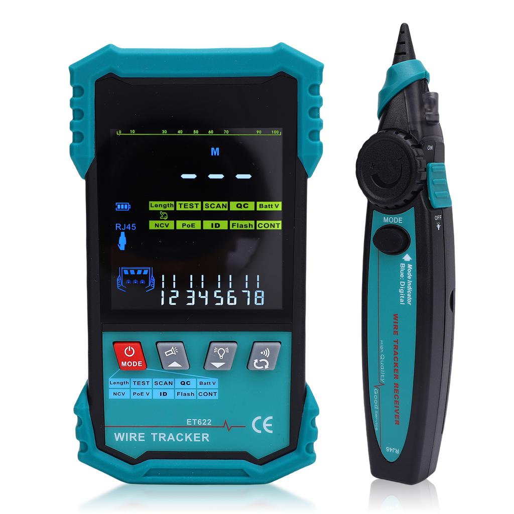 Network Cable Tester with POE Voltage Detection, Wire Tracker, RJ45 Length Measurement (400m) Cable Continuity Test or Ethernet