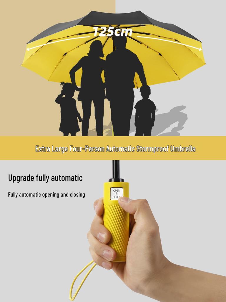 Fully Automatic 10-Rib Extra Large 125CM Black Glue Reinforced Anti-UV Dual-Use Umbrella for Sun and Rain