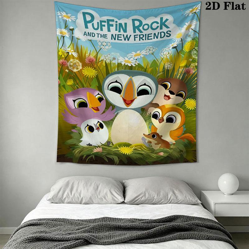 Puffin Rock Wall Hanging Printed Fabric Blanket Decorative Tapestries for Bedroom Living Room Home Decor