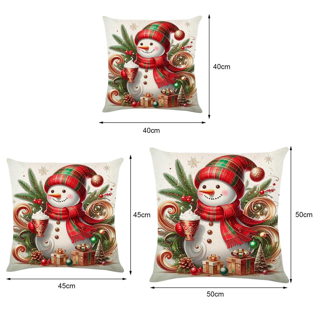 4Pcs Christmas Themed Pillow Case Washable Soft Cushion Sleeve Reindeer Pattern Snowman Printed Cushion Cover for Outdoor Couch