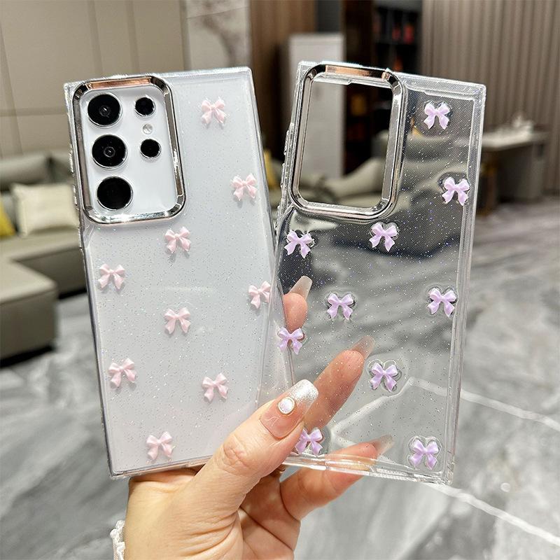 Small Fresh Bow Mobile Phone Case For Samsung S25Ultra Transparent Epoxy S24 Protective Case A05 Female A14