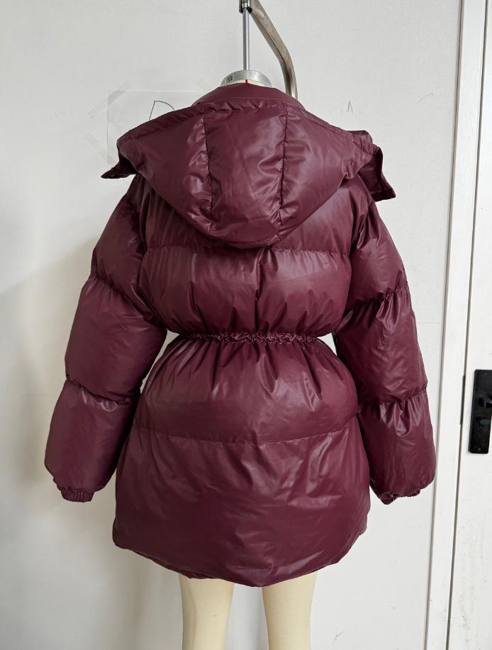 2025 European & American Slim-Fit Hooded Winter Cotton Jacket: Comfortable, Warm, Cross-Drawstring Design with Zipper.
