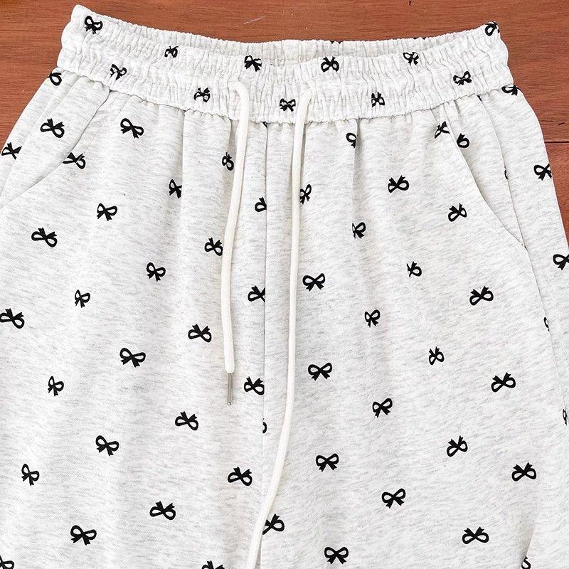 Bow Print Petite High-Waist Wide-Leg Walking Pants for Women