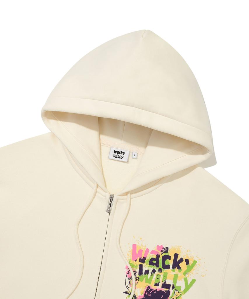 Wacky Willy Spray Graphic Zip-Up Hoodie Cream