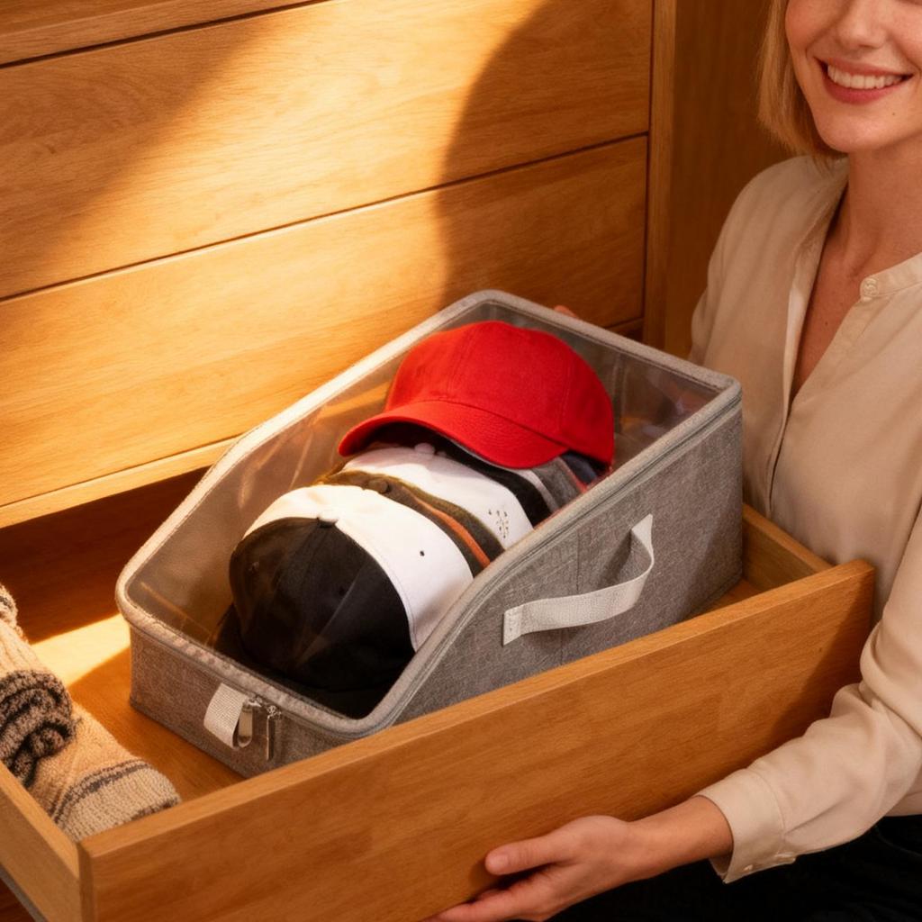 Hattorganisatör för basebollkepsar Stapelbar Stor Låda med Genomskinligt Fönsterlock Kepsförvaringsorganisatör för Hem Klädlådor