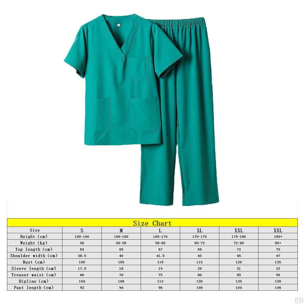 Herren Damen Scrub Set Krankenschwester Kostüm mit Taschen V-Ausschnitt T-Shirt Atmungsaktives Oberteil Jogginghose Uniform