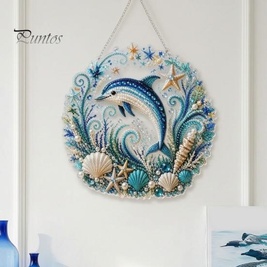 Beach Style Home Decor Coastal Faux Pearl Painting Kit, Ocean Theme Art DIY Sparkling Gemstone Crafting Sea Animal Ornament Craft Kit for Adults