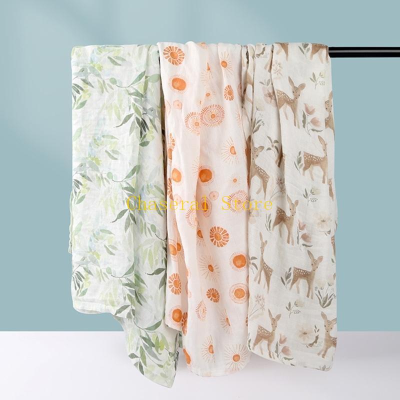E7Ce Cartoon Print Baby Swaddles Lovely  Snugly Wrap Bamboo Cotton For Newborns