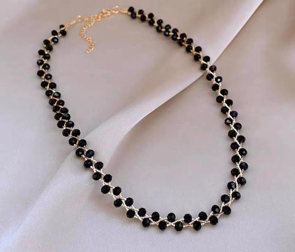 Nk-35 Three Woven Crystal Pearl Neck Chain Necklace Short High-End Niche Light Luxury Women