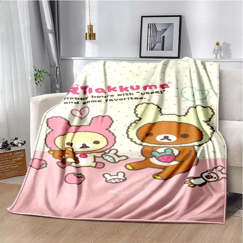 Cartoon Rilakkuma Anime Girls Throws Blanket for Baby Hiking Picnic Bed Super Soft Cute Kawaii Flannel Blanket Birthday Gift