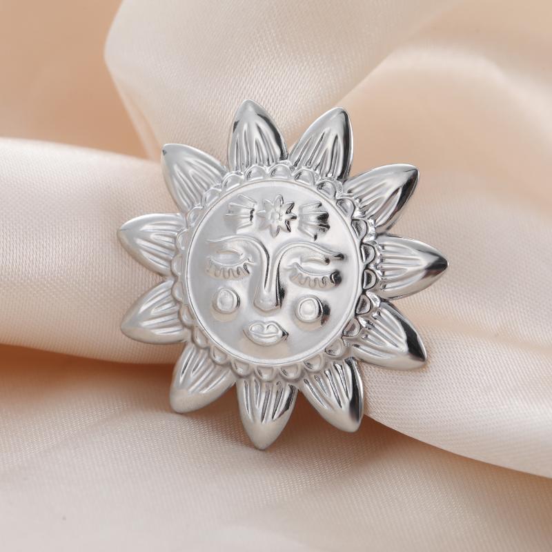 Womens Jewelry Four Petal Flower Brooch French Style Stainless Steel Gold Color Trendy Pin for Wedding Office Gift