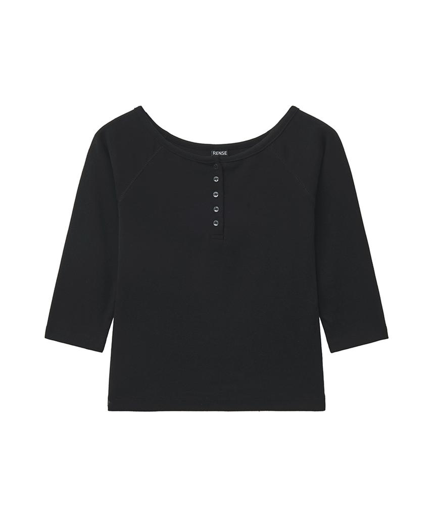 Lense Button Henley Neck Tee Black