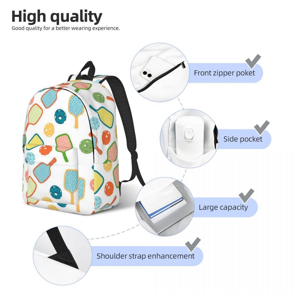 Sunny Pickleball Pattern Backpack Hot Sale Daypack Large Capacity Kids BookBag School Bag Shoulder Bags for Men Women