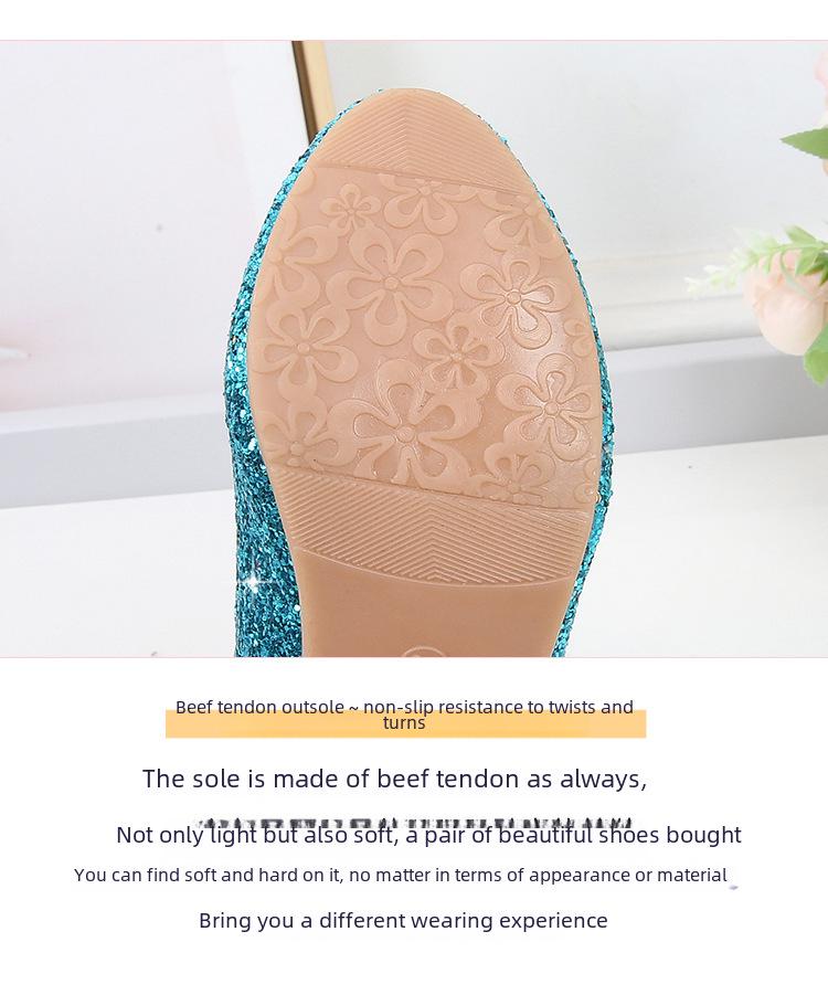 2025 neue koreanische Kristall Pailletten Prinzessin Schuhe für Mädchen mit weichen Ledersohlen