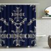 White Floral Shower Curtain Dark Navy Blue Polyester Waterproof Bath Decorative Home Accessories Decoration