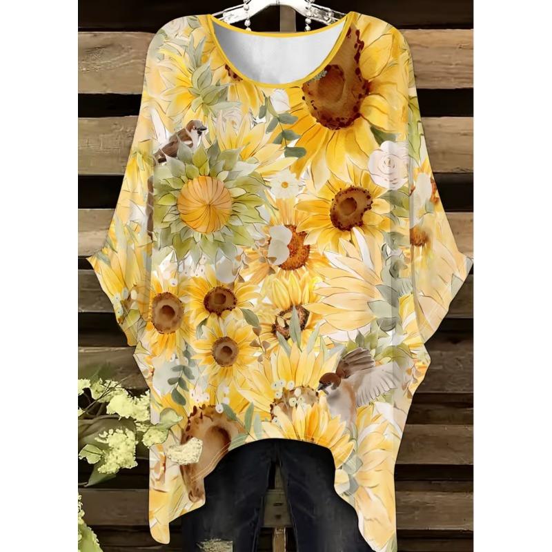 Elegant Boho Print T-Shirt for Plus-Size Women