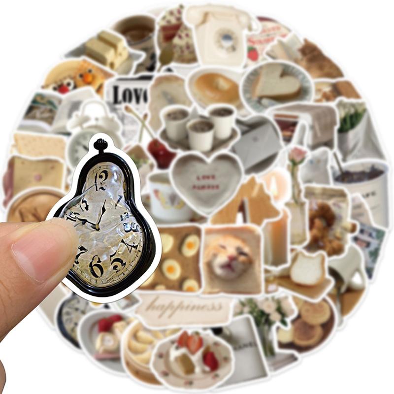 50Pcs Good Morning Food Stickers Kawaii Cat Decals Decor Notebook Fridge Phone