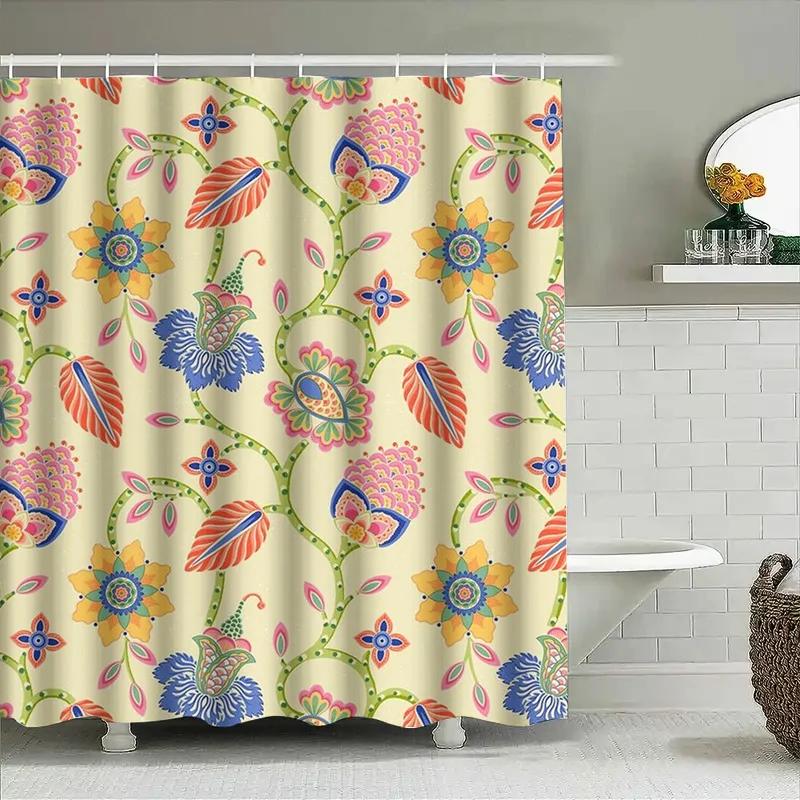 

Vibrant Floral Shower Curtain Decor Printed Polyester Fabric for Bathroom Colorful Flowers Design Home Decoration Multicolored P W90xH180cm