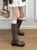 Women's thick soled round toe retro leather brushed long boots  women's autumn and winter high boots knight boots