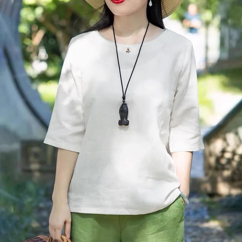 ZANZEA Damen Sommer Rundhals Halbarm Blusen