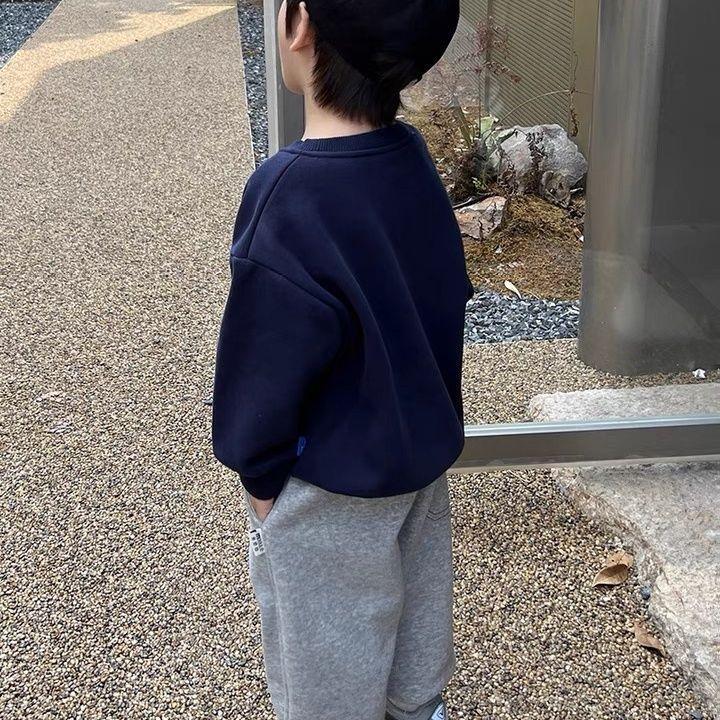Boys Cotton Crewneck Sweatshirt Loose Fit Spring Autumn Thin Top for Big Kids