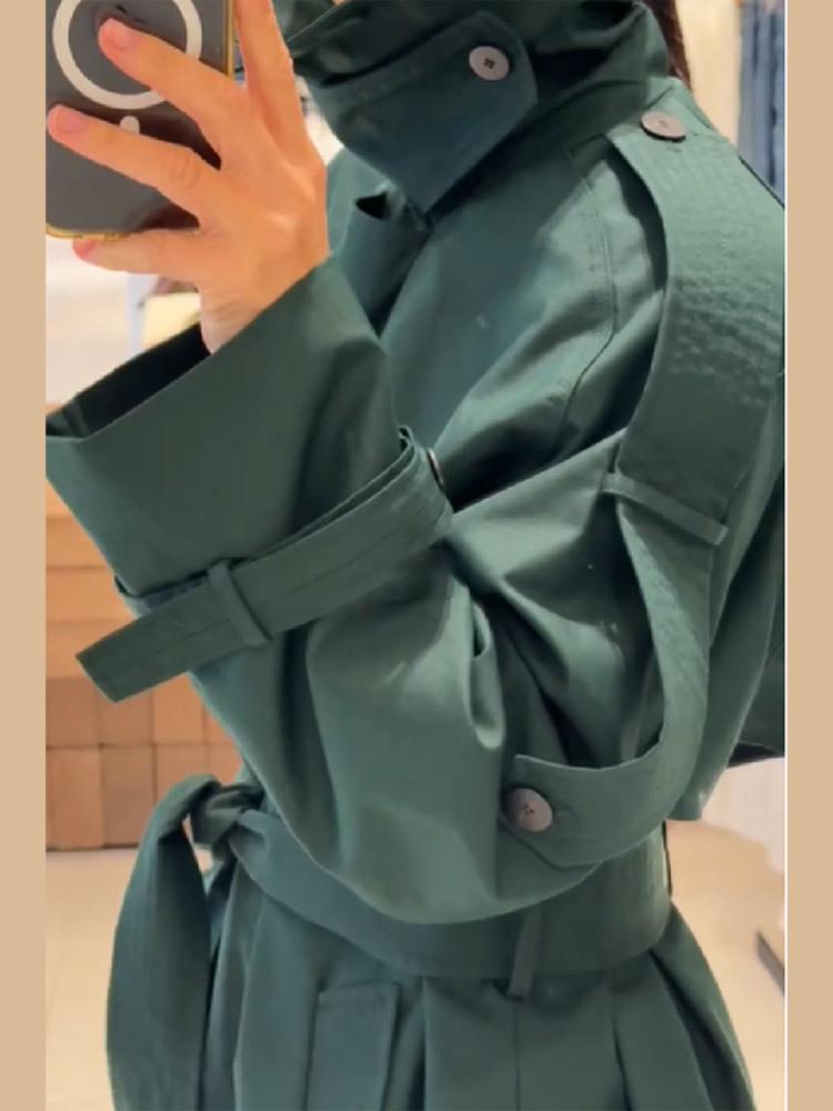 Gabardina Larga Otoño 2025 Estilo Coreano con Solapas Europeas y Americanas y Cinturón a la Cintura - Ropa de Abrigo Versátil para Mujer
