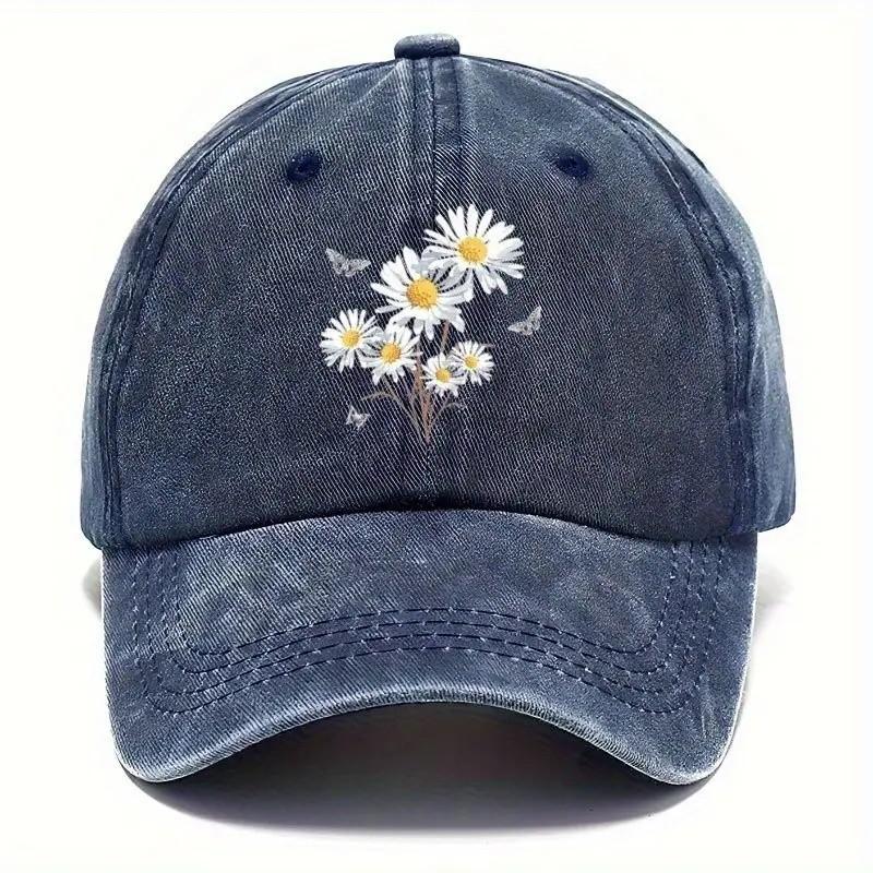 Daisy Butterfly Baseball Cap Vintage Washed Cotton Adjustable Outdoor Sports Dad Hat One Size