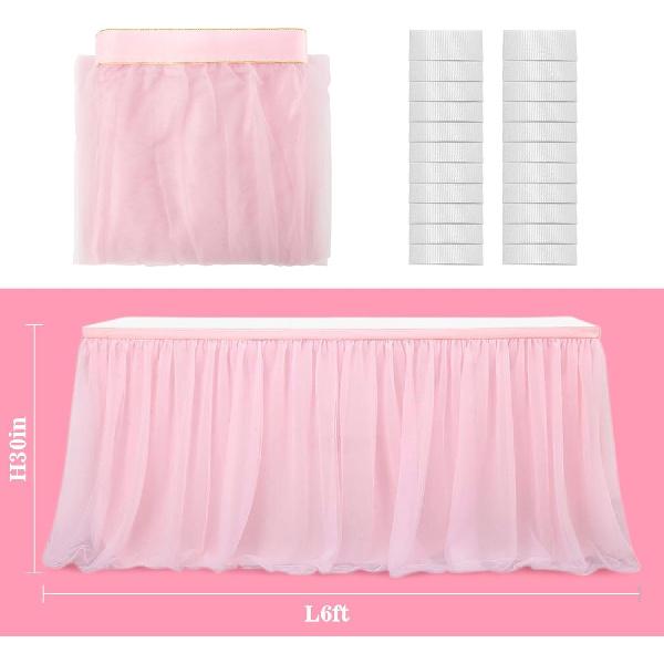 MAQIHAN 6 FT Pink Tulle Table Skirt – Table Skirt Tablecloth for Round Rectangular Tables Made of Tutu Fabric Restaurant Dessert Table Wedding