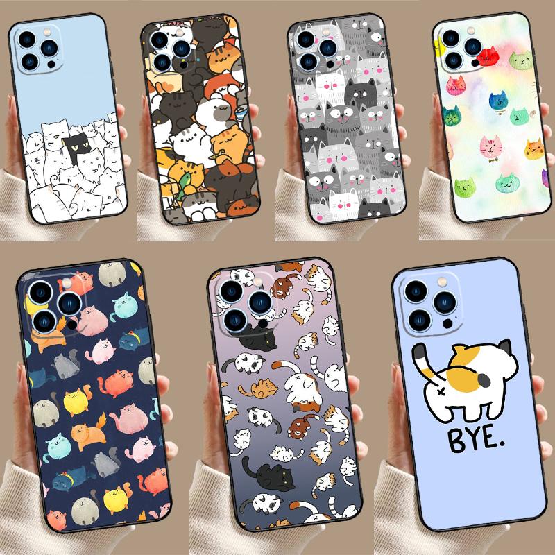 Cute Cartoon Cat Case For iPhone 17 Pro Max 16 15 13 12 11 14 Pro Max Plus 12 13 Mini 16e 17 Air Back Cover